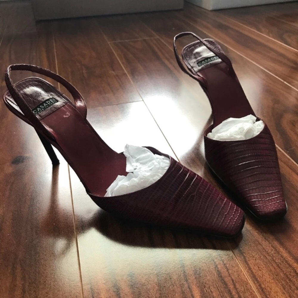 Casadei croc skin square toe sling back heel!